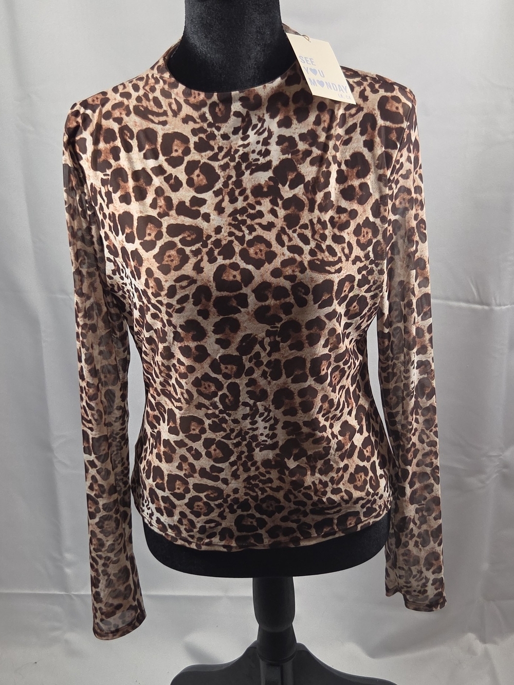 See You Monday Brown Leopard Print Long Sleeve Top Size XL